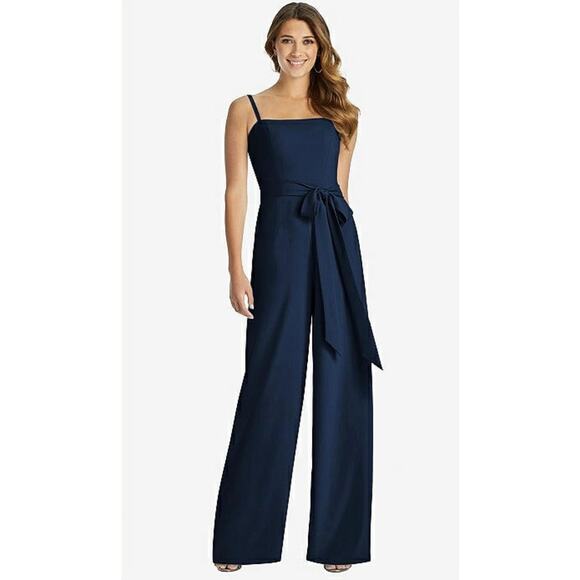 Dessy Collection Alana Spaghetti Strap Crepe Jumpsuit Midnight Navy Size 10 - Picture 1 of 10